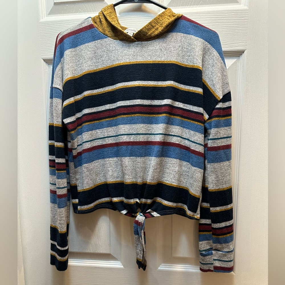 Persaya Multicolor Striped Crewneck Sweater with Tie Hem